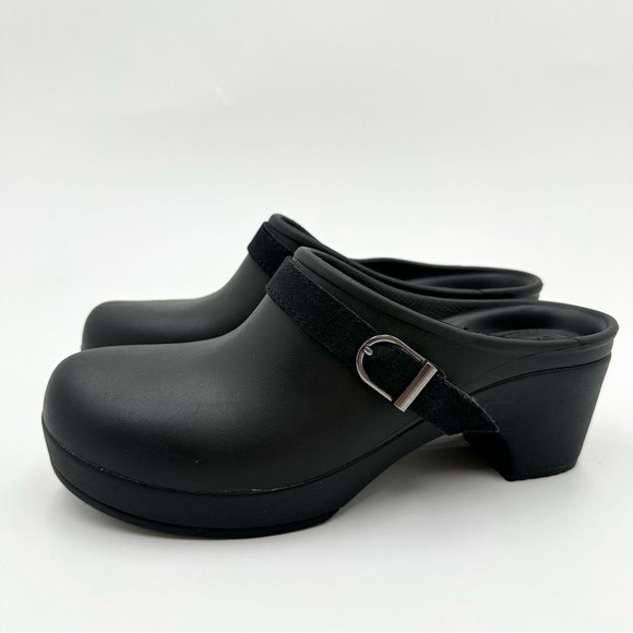 Crocs Sarah Clog Block Heel Mules Slip On Black - Picture 4 of 11
